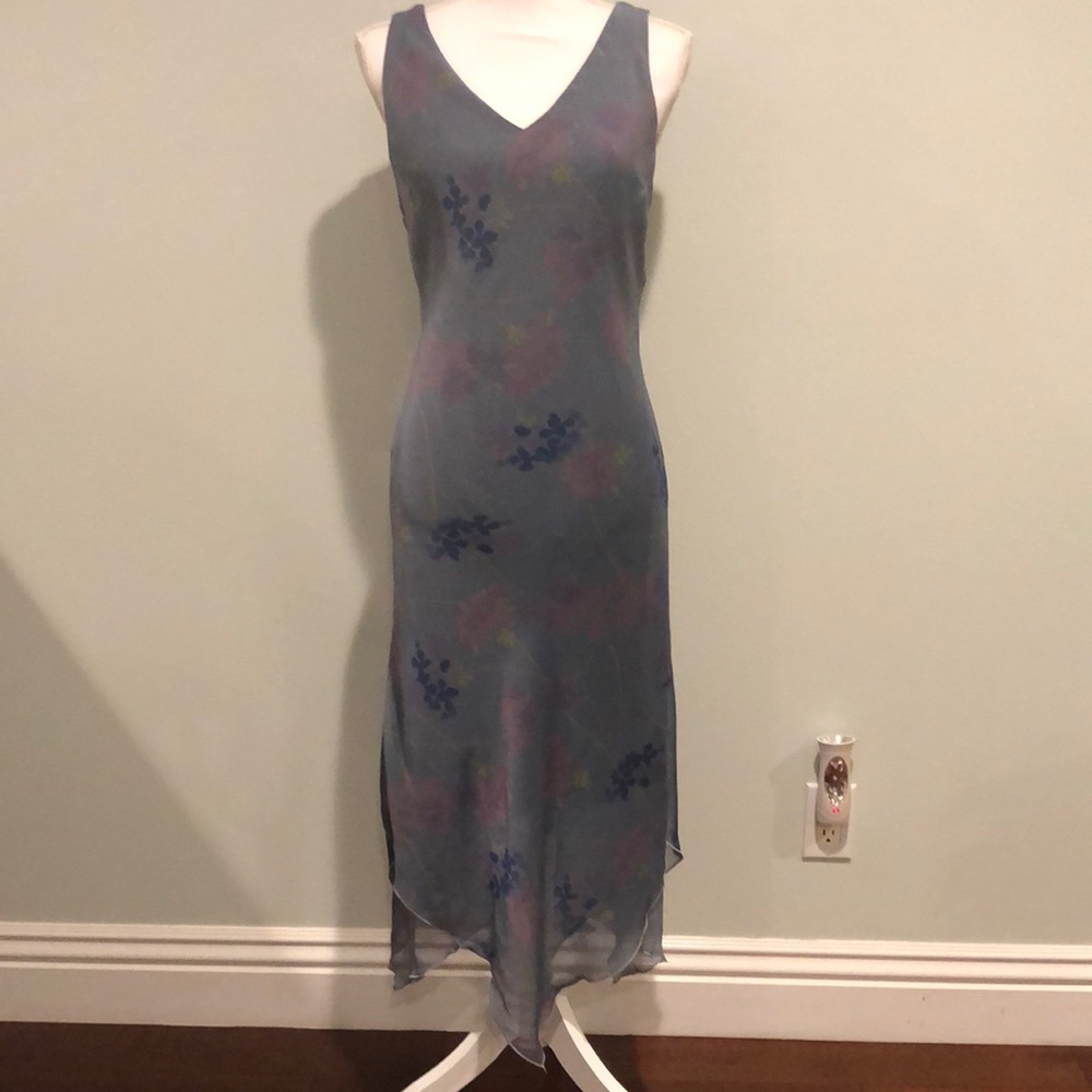 Chic Asymmetrical Blue Floral Dress